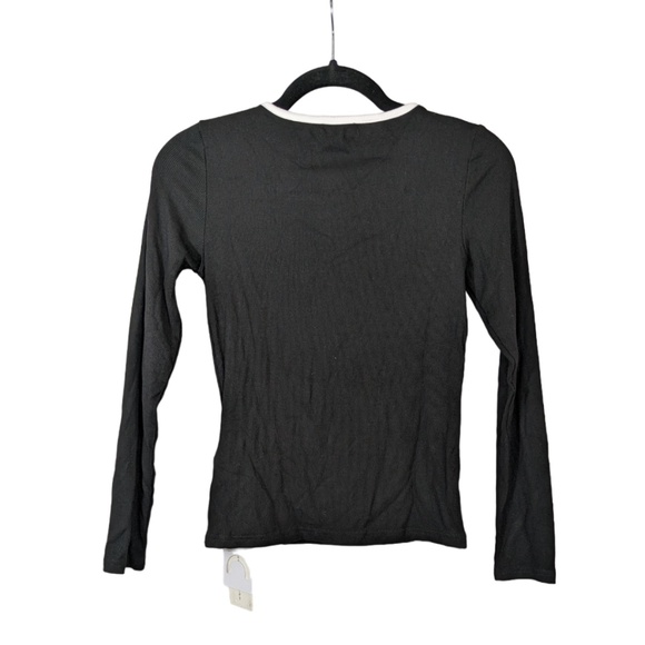 Commense Long Sleeve Ribbed Black & White Top Size M - Picture 2 of 3